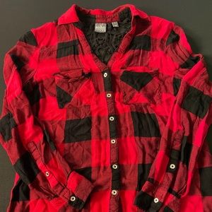 Soho Soft Red and Black Button Up Shirt